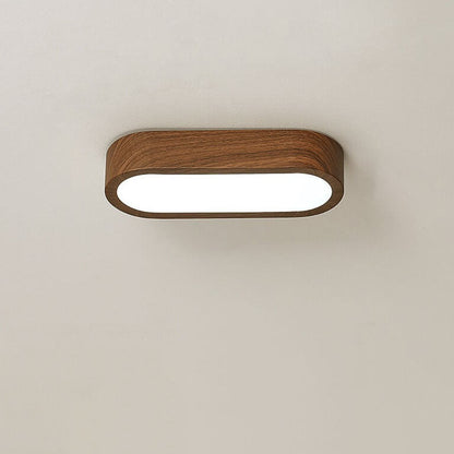 Modern Minimalist Oval Strip Wood Grain Metal LED Flush Mount Ceiling Light for Hallway