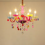Traditional European Glass Crystal Metal Fabric Candlestick Holder Inflorescence 6-light Chandeliers for Living Room BulbSquare