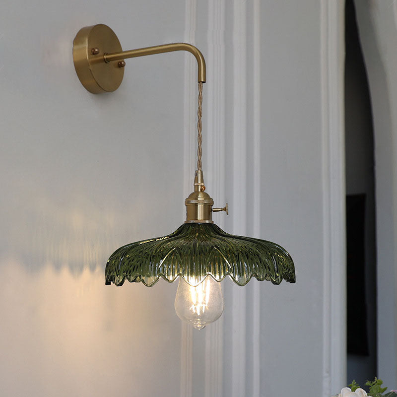 Modern Art Deco Iron Flower Glass Shade 1-Light Wall Sconce Lamp For Bedroom Lumendat