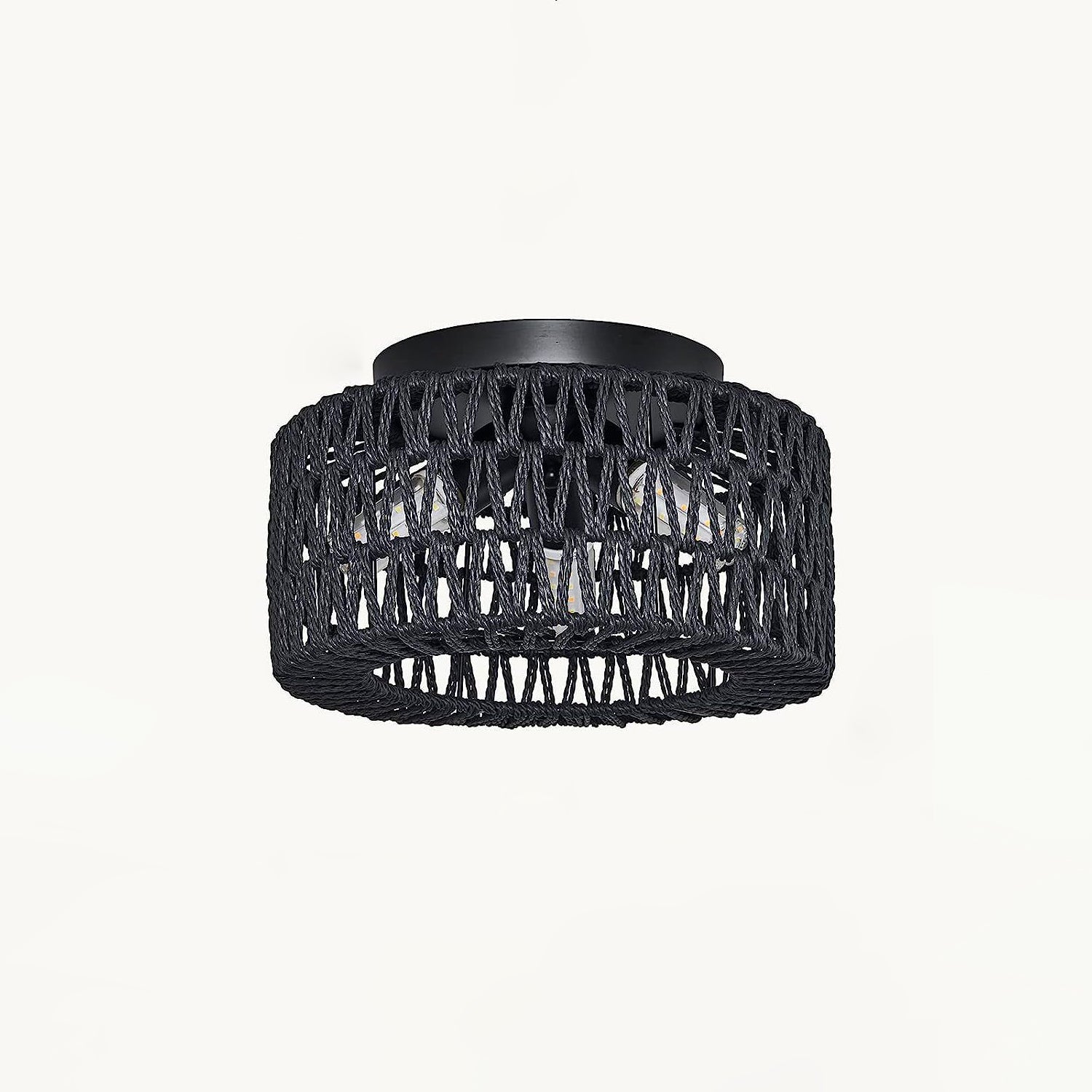 Contemporary Boho Rattan Weaving Cage 3-light Semi-flush Mount Ceiling Light for Living Room