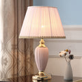 Traditional European Pleated Fabric Shade Ceramic Column Base 1-Light Table Lamp For Study Lumendat