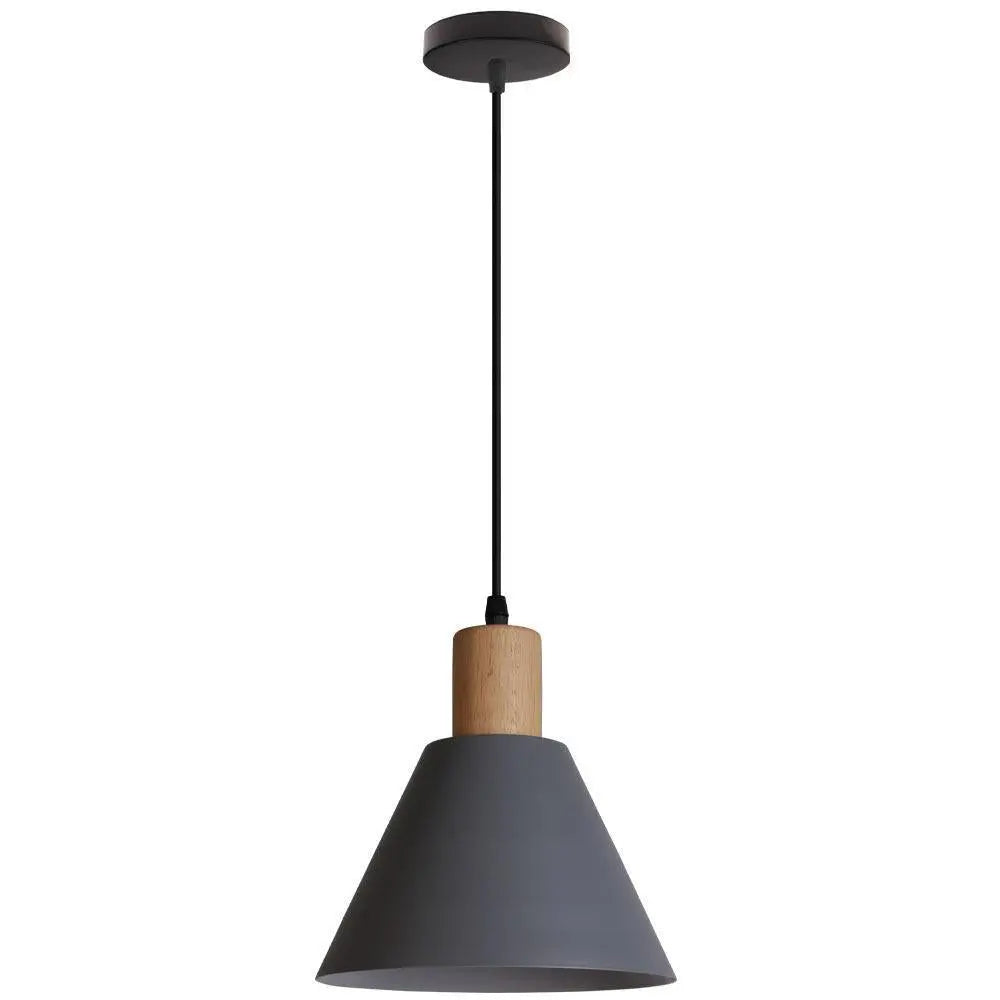 Nordic Vintage Iron Cone Wood Top 1-light Pendant Light Lumendat