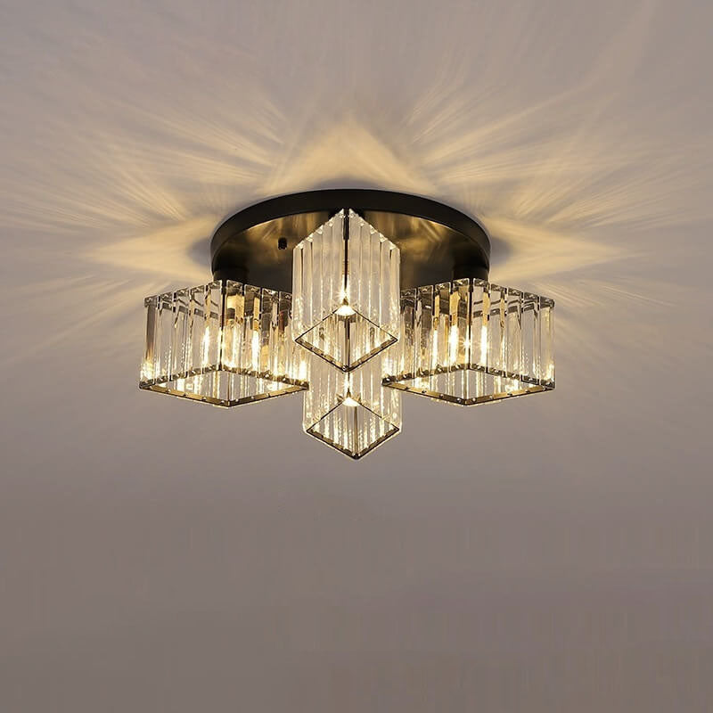 Modern Luxury Diamond Shaped Iron Crystal 3/4/5/6 Light Semi-Flush Mount Ceiling Light Lumendat