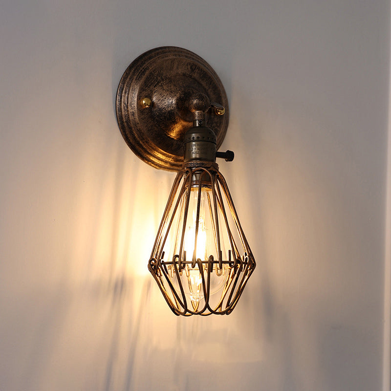 Traditional Vintage Cage Iron 1-Light Wall Sconce Lamp For Living Room Lumendat