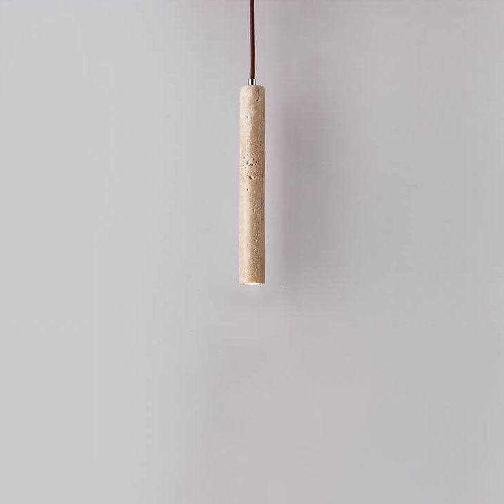 Japanese Wabi Sabi Yellow Travertine Cylinder 1-light Pendant Light BulbSquare