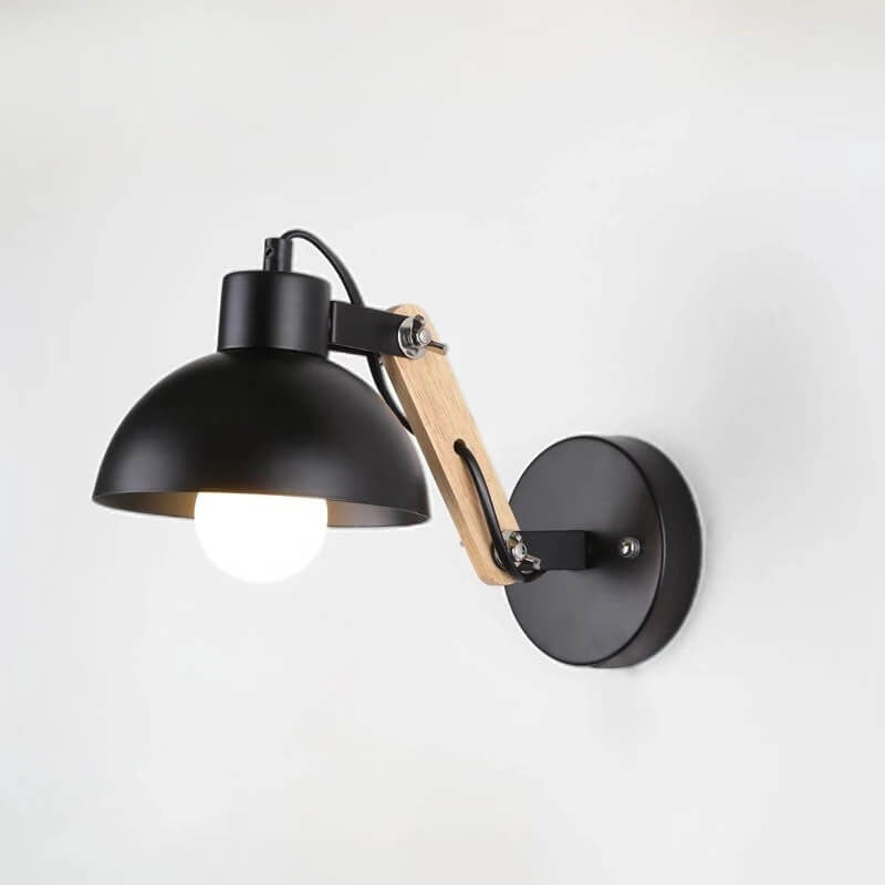 Modern Nordic Iron Semicircle Adjustable Wooden Lamp Arm 1-Light Wall Sconce Lamp Lumendat