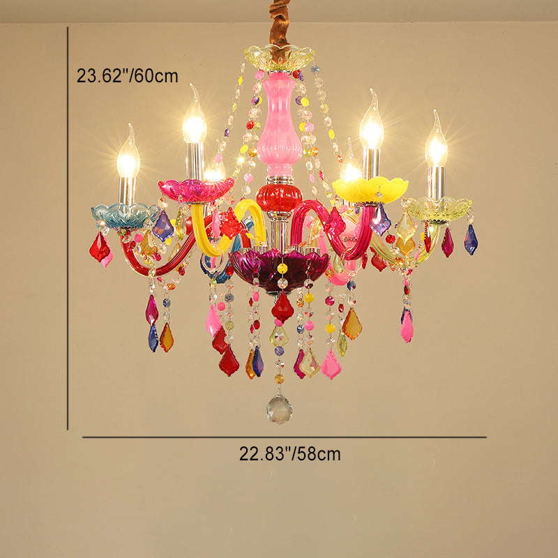 Traditional European Glass Crystal Metal Fabric Candlestick Holder Inflorescence 6-light Chandeliers for Living Room BulbSquare