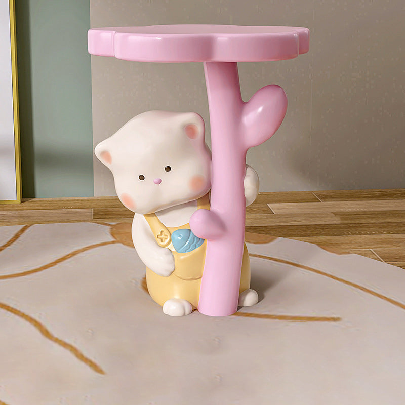 Lumendat Contemporary Creative Kids Cat Flower Resin End Table 1-Tray For Bedroom Lumendat