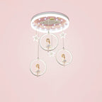 Modern Art Deco Round Astronaut Fairy Princess Acrylic Iron LED Flush Mount Ceiling Light for Bedroom