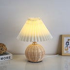 Contemporary Nordic Rattan Fabric Pleated Conic Ball LED Table Lamp For Bedroom Lumendat