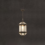 Contemporary Retro Hexagonal Lantern Glass Aluminum 1-light Waterproof Pendant Light for Outdoor Patio BulbSquare
