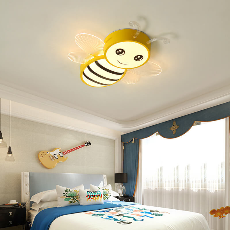 Lumendat Contemporary Creative Kids Bee Iron Acrylic LED Flush Mount Ceiling Light For Bedroom Lumendat