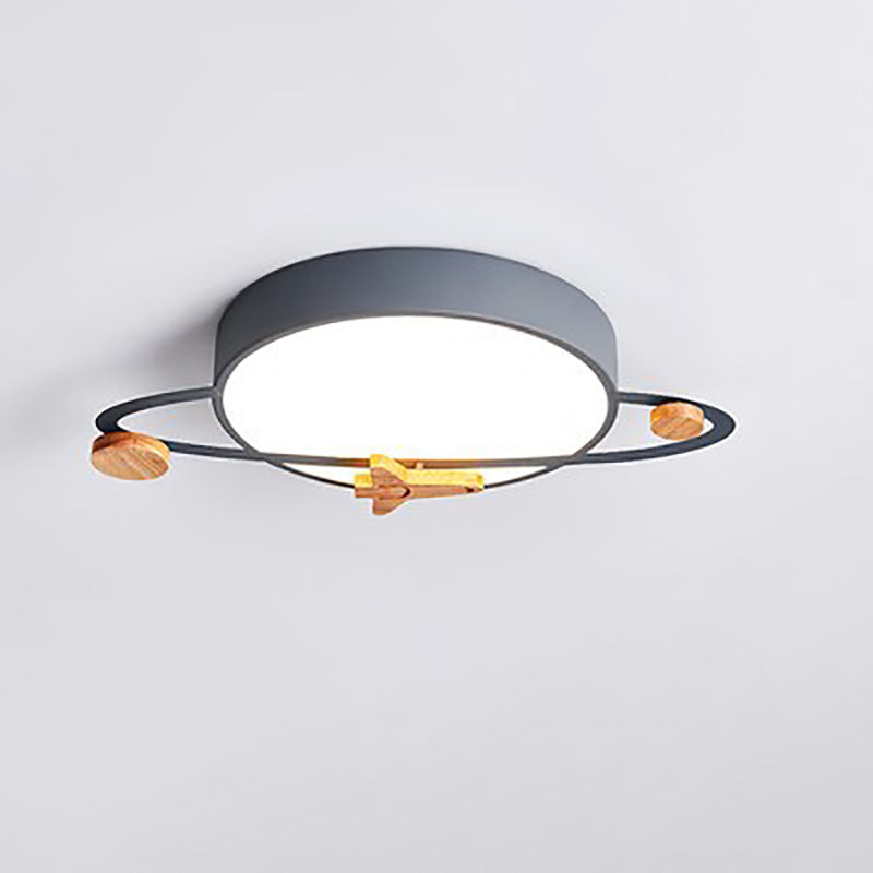 Lumendat Contemporary Scandinavian Iron Acrylic Wood Round Planet Design LED Kids Flush Mount Ceiling Light For Bedroom Lumendat