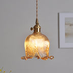 Vintage Nordic Brass Glass Bell Flower 1-light Pendant Light