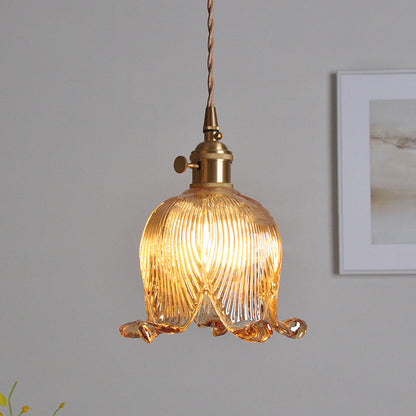 Vintage Nordic Brass Glass Bell Flower 1-light Pendant Light