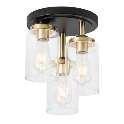 Industrial Glass Spherical / Long Barrel Design 3-light Semi-flush Mount Light