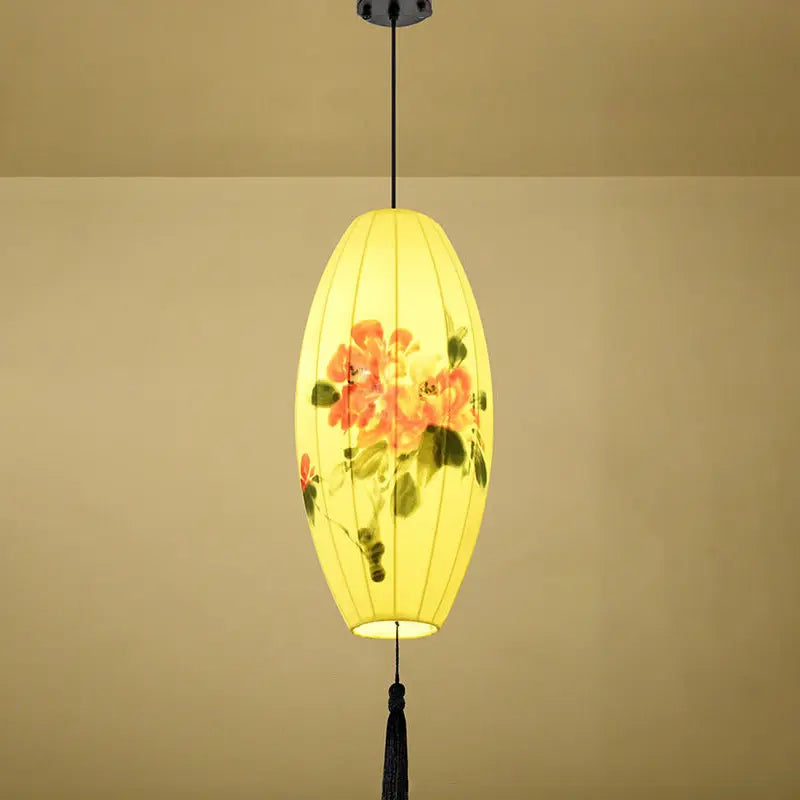 Oriental Antique Handmade Oval Lantern Fabric 1-light Pendant Light Lumendat