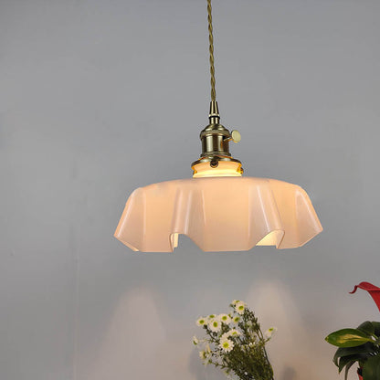 Traditional Japanese Cream Petal Glass Iron 1-Light Pendant Light For Dining Room