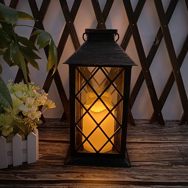 Traditional Vintage Solar Quadrangle Palace Light Iron Glass LED Outdoor Light For Garden Lumendat