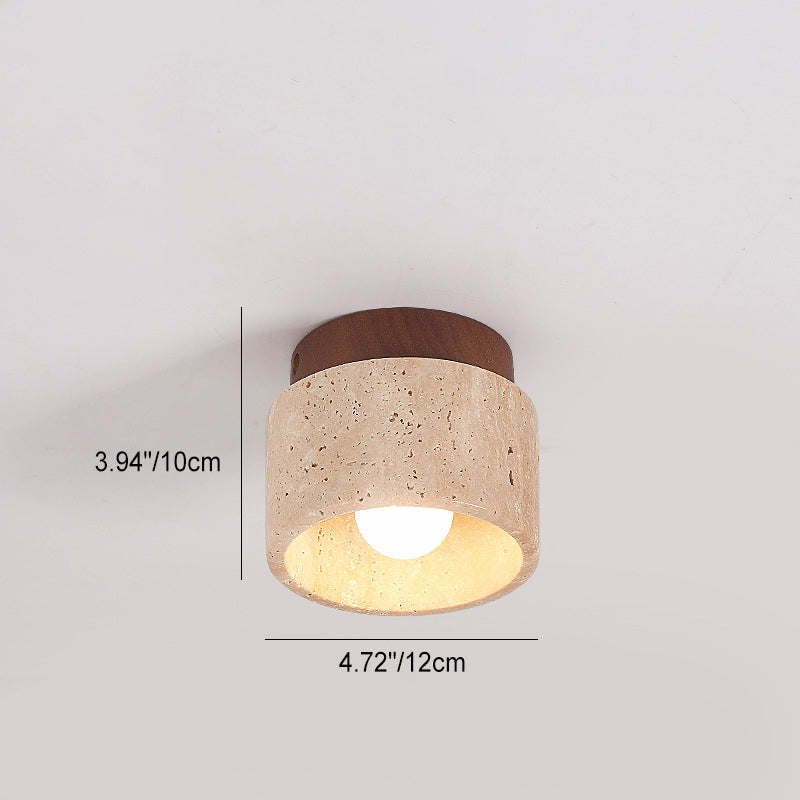 Japanese Wabi-Sabi Yellow Travertine Column Wood 1-Light Semi-Flush Mount Ceiling Light Lumendat