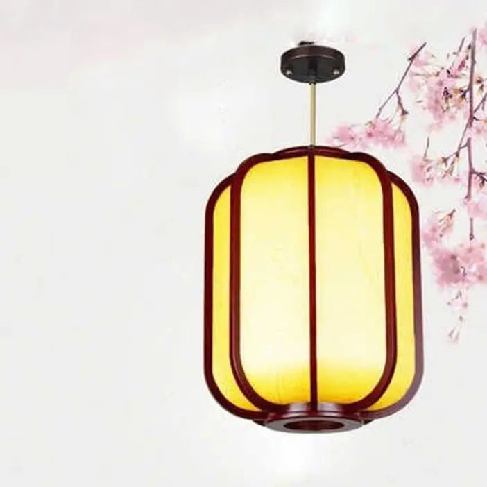 Modern Chinese Faux Sheepskin Wooden Lantern 1-light Pendant Light Lumendat