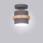 Contemporary Nordic Round Cylinder Iron Solid Wood 1-Light Semi-Flush Mount Ceiling Light For Hallway Lumendat