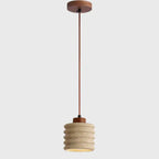 Japanese Wabi-sabi Yellow Travertine Cylinder Lampshade Wood 1-light Pendant Light Lumendat