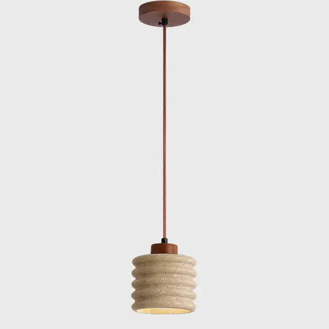 Japanese Wabi-sabi Yellow Travertine Cylinder Lampshade Wood 1-light Pendant Light Lumendat