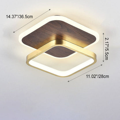 Modern Minimalist Aluminum Circular Square LED Semi-flush Mount Ceiling Light