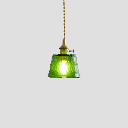 Vintage Glass Brass Drum 1-light Pendant Light