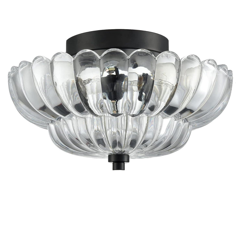 Contemporary Luxury Floral Glass Iron 3-Light Semi-Flush Mount Ceiling Light For Bedroom
