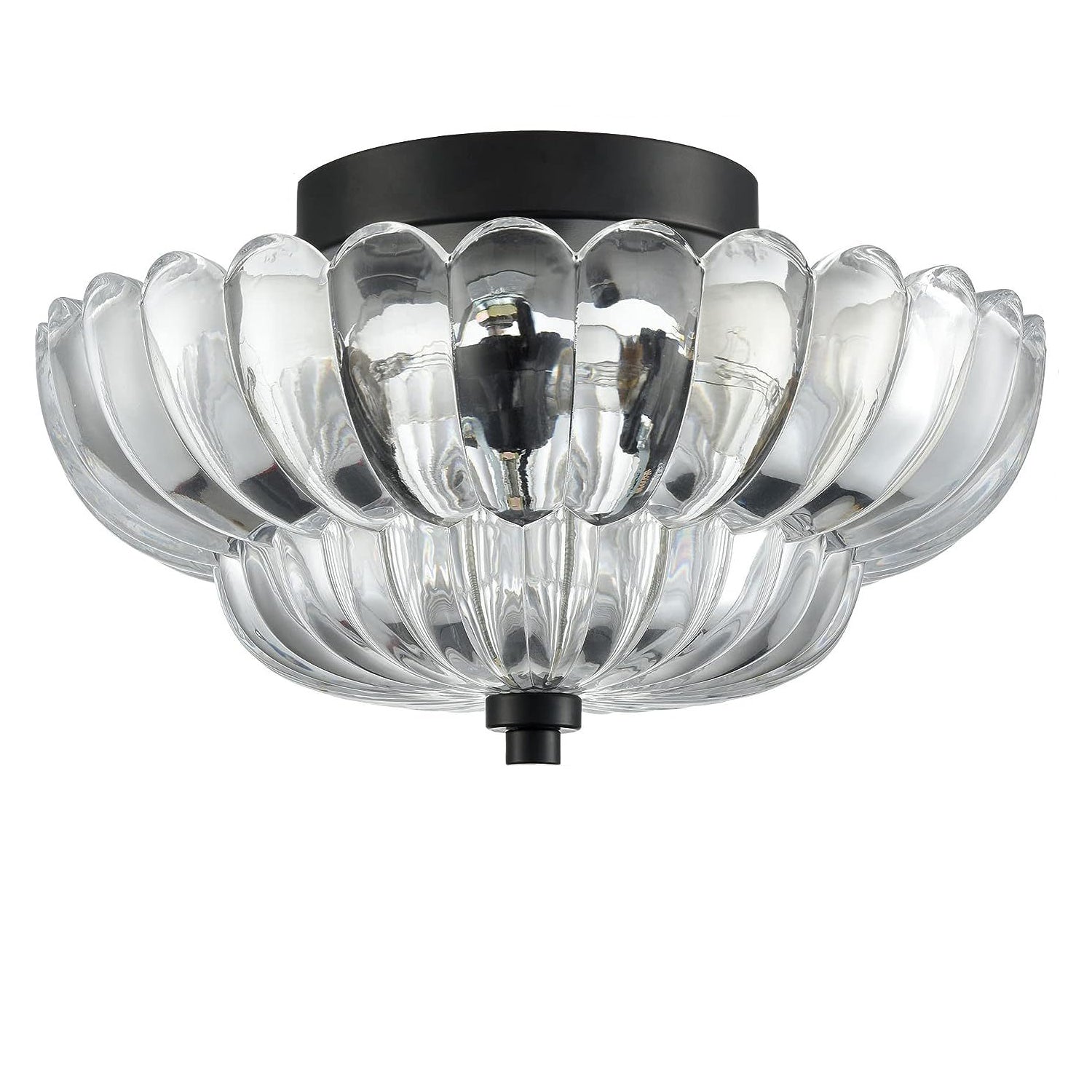 Contemporary Luxury Floral Glass Iron 3-Light Semi-Flush Mount Ceiling Light For Bedroom