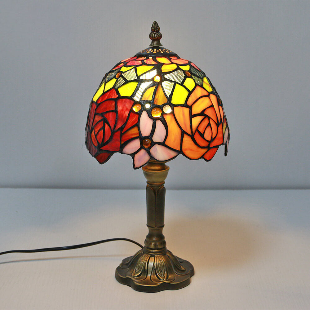Vintage Tiffany Animal Flower Decoration Stained Glass Dome 1-Light Table Lamp Lumendat