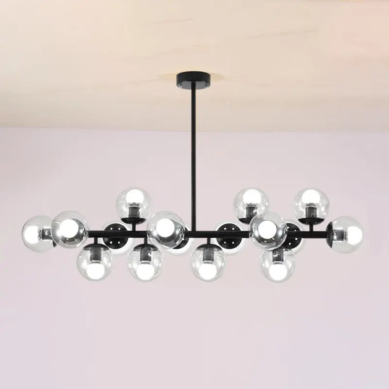 Contemporary Scandinavian Long Round Globe Iron Glass 16-light Island Light Chandelier for Dining Room Lumendat