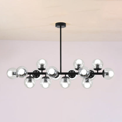 Contemporary Scandinavian Long Round Globe Iron Glass 16-light Island Light Chandelier for Dining Room
