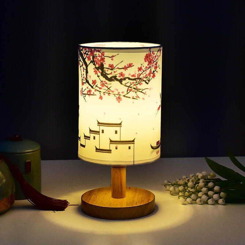 Modern Minimalist Fabric Column Landscape Wood LED Table Lamp Lumendat