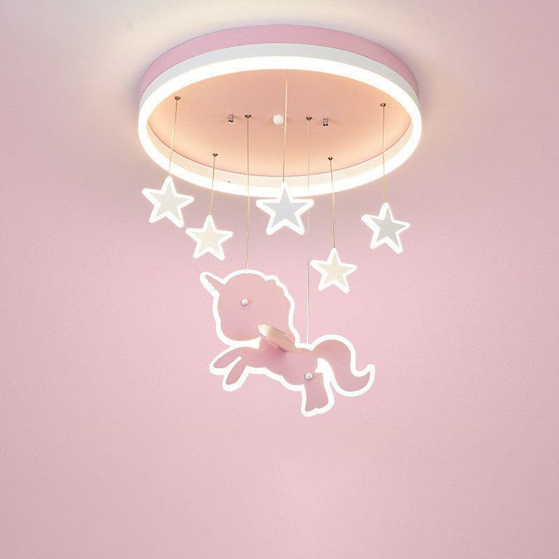 Lumendat Contemporary Nordic Kids Iron Acrylic Round Unicorn Star LED Flush Mount Ceiling Light For Bedroom Lumendat