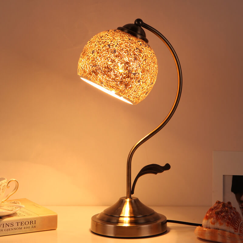 European Vintage Tiffany Round Head Glass Hardware 1-Light Table Lamp Lumendat