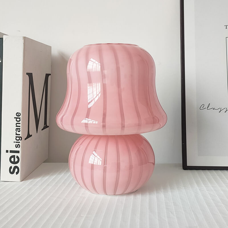 French Cream Handmade Glass Mushroom 1-Light Table Lamp Lumendat