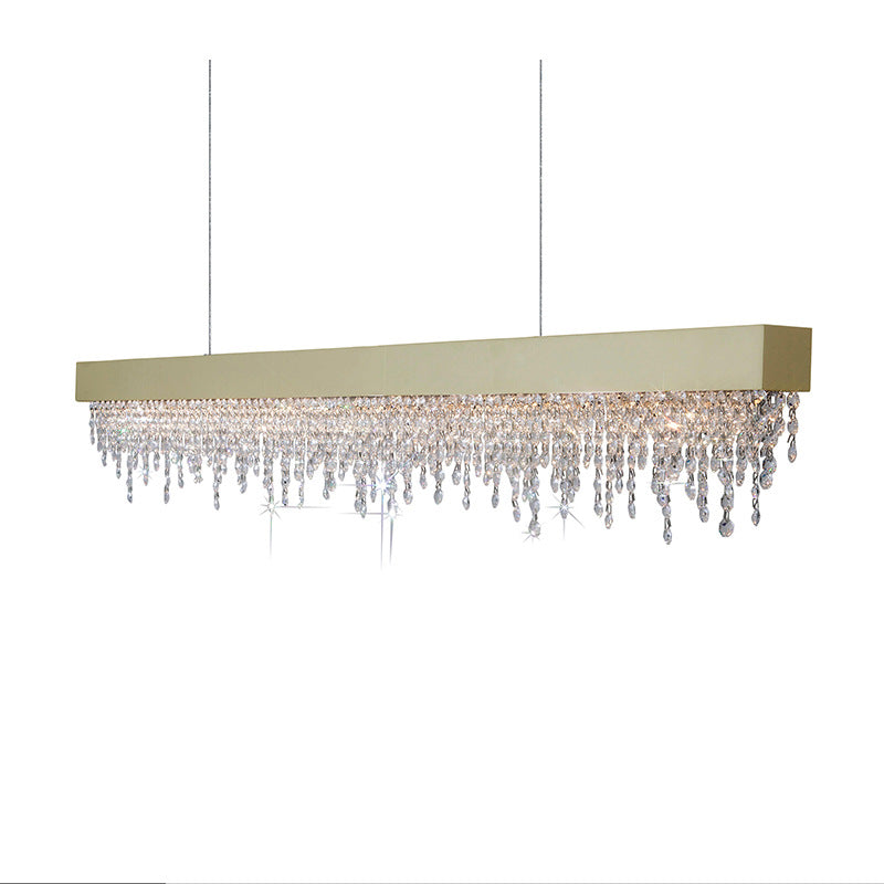 Contemporary Luxury Rectangular Stainless Steel Crystal LED Chandelier for Dining Room BulbSquare