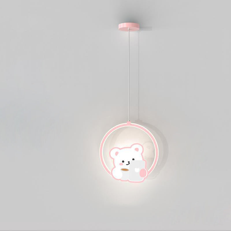 Lumendat Modern Simplicity Kids Aluminum Iron Acrylic Circle Bear Cow LED Pendant Light For Bedside Lumendat