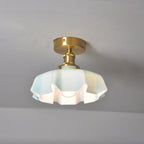 Japanese Vintage Cream Glass Floral Brass 1-Light Semi-Flush Mount Ceiling Light Lumendat