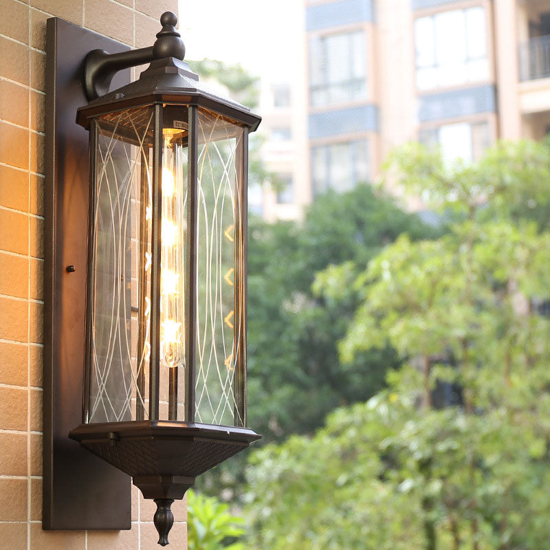 Outdoor Vintage Chinese Transparent Cage 1-Light Waterproof Wall Sconce Lamp Lumendat