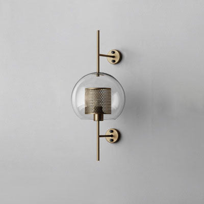 Contemporary Industrial Iron Finish Frame Spherical Glass Shade 1-Light Wall Sconce Lamp For Bedroom Lumendat
