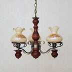 Traditional Rustic Candelabra Round Flower Iron Solid Wood 3-light Chandelier for Living Room BulbSquare