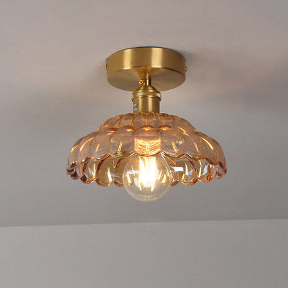 Vintage Brass Glass Dome 1-light Semi-flush Mount Ceiling Light
