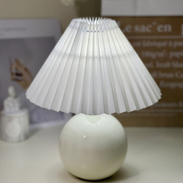 Modern Minimalist Round Fabric Pleated Ceramic 1-Light Table Lamp For Bedroom Lumendat