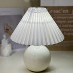 Modern Minimalist Round Fabric Pleated Ceramic 1-Light Table Lamp For Bedroom Lumendat