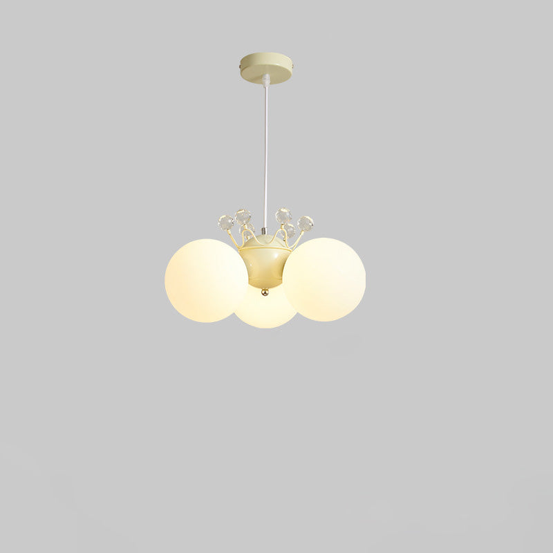 Lumendat Contemporary Creative Cream Hardware Crystal Decor PE Round Shade 3-Light Kids Chandelier For Living Room Lumendat