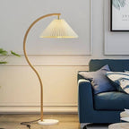 Modern Minimalist Pleated Fabric Iron Marble Curved Iron 1-Light Standing Floor Lamp For Living Room Lumendat